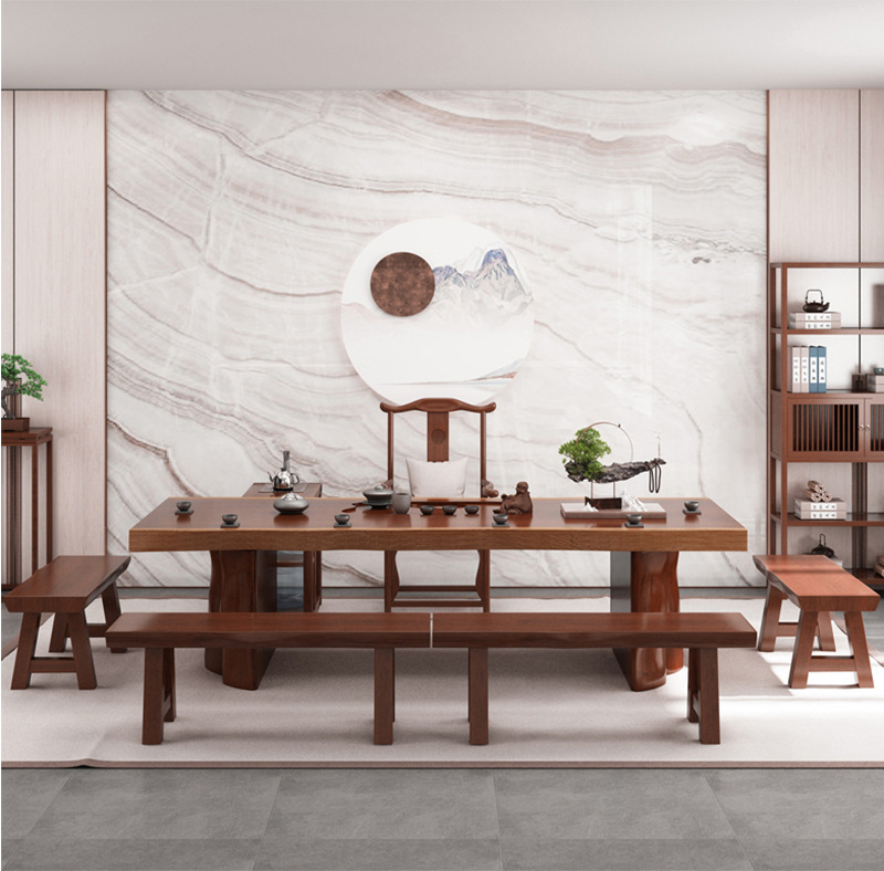 新中式家具 全实木茶台家用客厅大板茶桌 新中式家具 全实木茶台家用客厅大板茶桌