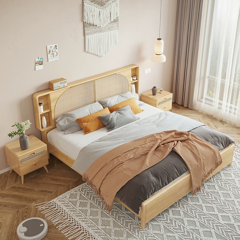 北欧家具 白蜡木实木床 现代简约藤编床 北欧家具 白蜡木实木床 现代简约藤编床