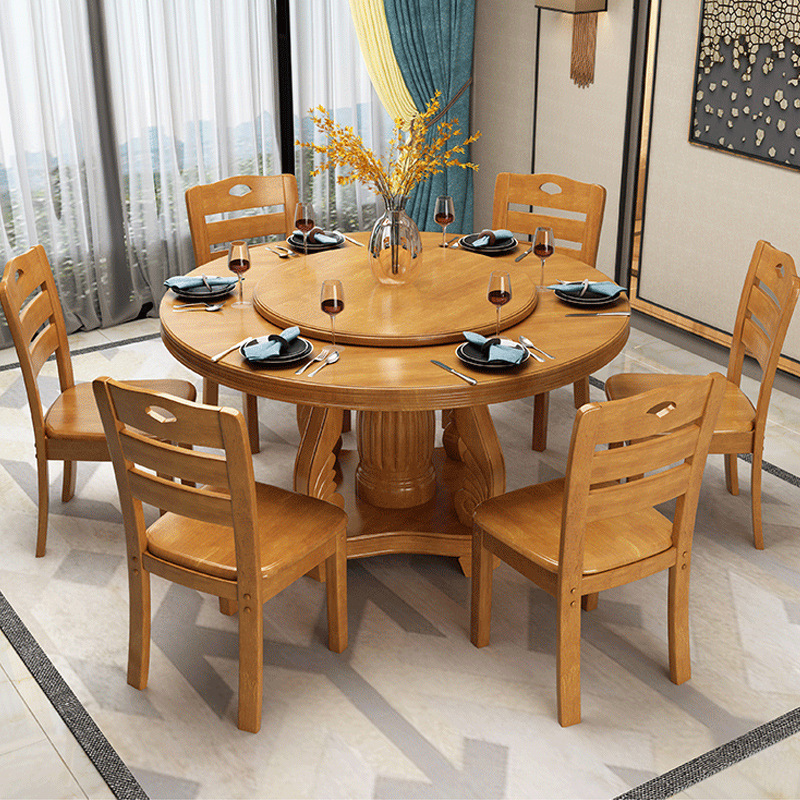中式家具 现代中式简约圆桌餐桌椅子带转盘 中式家具 现代中式简约圆桌餐桌椅子带转盘
