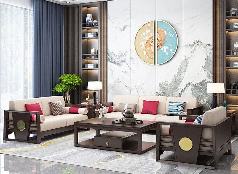 新中式冬夏两用实木沙发 中式现代简约古典轻奢客厅布艺沙发